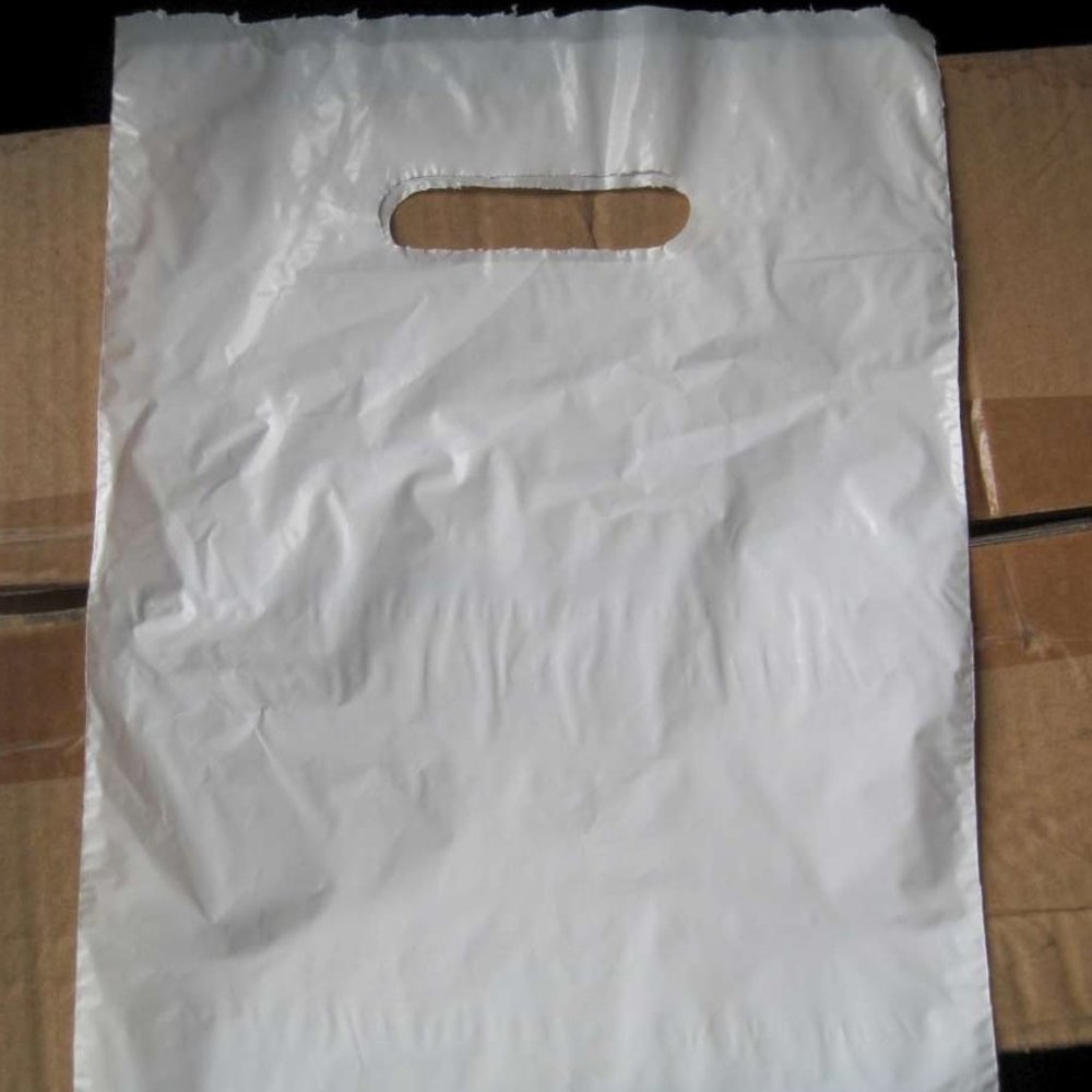 100 12 x9" White Rough Die Cut MDSE Handhole Plastic Merchandise Bag Handle Hole